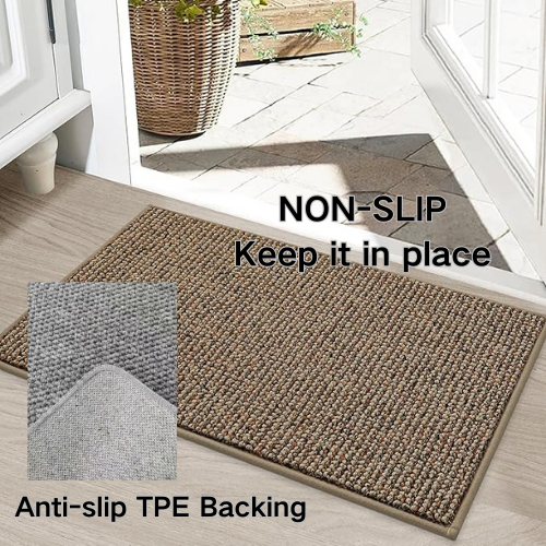 Beige Anti-Scratch Textured Entryway Mat Dirt Trapper Entrance Doormats  Faux Jute Modern Carpet