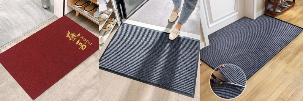 Heavy-Duty Two Stripes Floor Mat Non-Slip Scatter Rug Doormat
